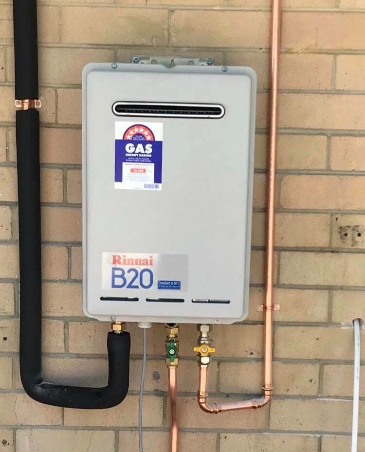 Rinnai continuous-flow hot water system installed by Dollar Wise Plumbing and Gas in Cannington